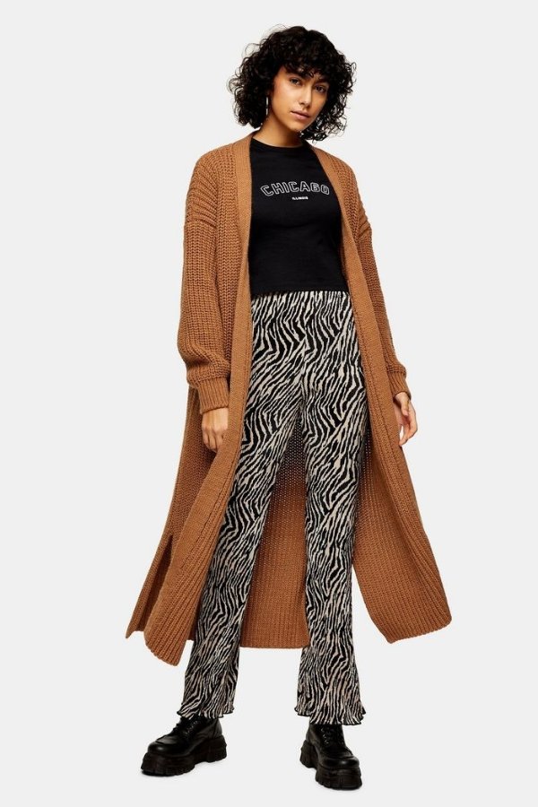 Camel Maxi Knitted Cardigan | Topshop