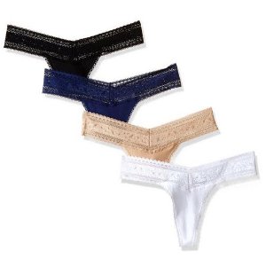 Calvin Klein Women's 4 Pack Lace Cotton Thong Pant