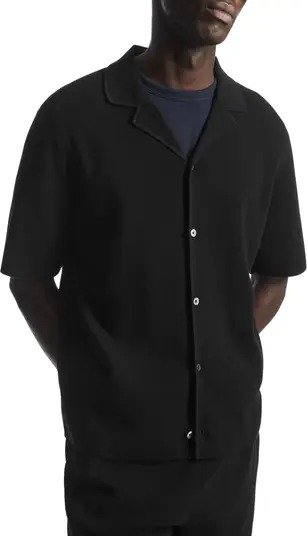 Regular Fit Short Sleeve Cotton Button-Up Knit Shirt