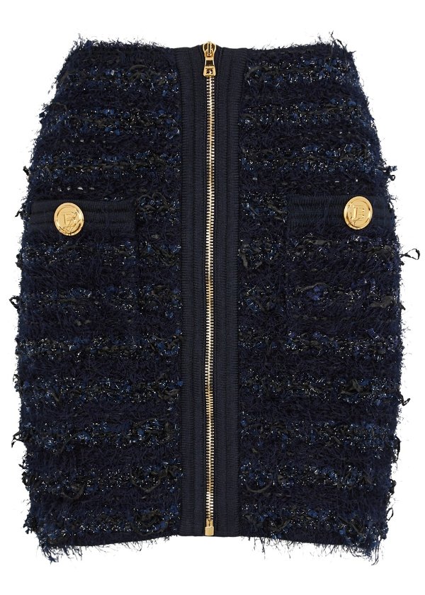 Navy boucle tweed mini skirt