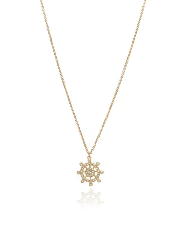Ocean Shipwheel Gold Tone Crystal Necklace 5465943