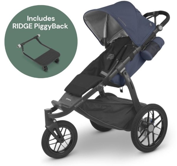 Ridge Jogging Stroller + PiggyBack Ride-Along Bundle - Reggie (Slate Blue / Carbon)