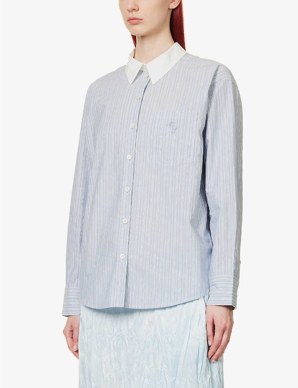 Striped brand-embroidered relaxed-fit cotton shirt