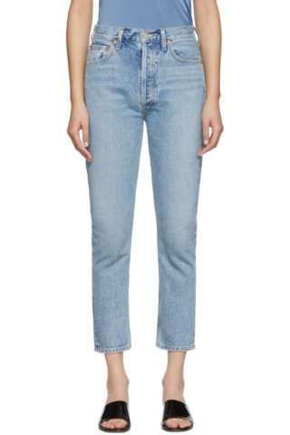 AGOLDE: Blue Riley High Rise Straight Crop Jeans | SSENSE