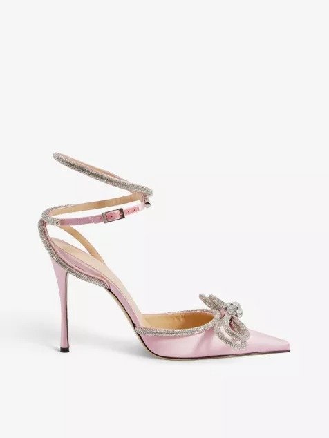 Double Bow crystal-embellished satin heeled sandals