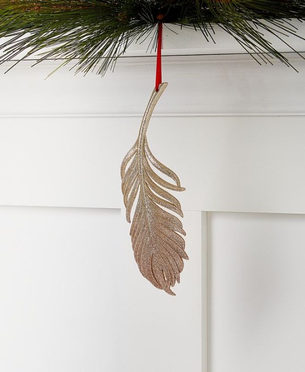 Shimmer & Light, Glittered Gold-Tone Feather Ornament, Created for Macy's