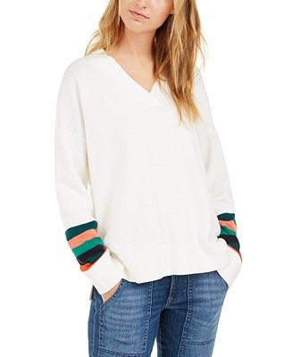 Striped-Sleeve Sweater
