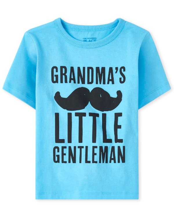 Baby And Toddler Boys Short Sleeve 'Grandma's Little Gentleman' Mustache Graphic Tee