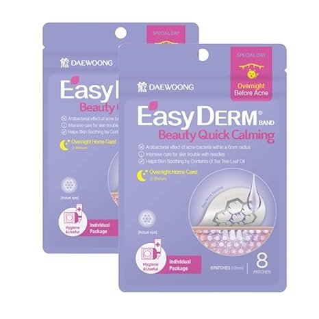 DWEasyDerm Band Beauty Quick Calming (8 patches) with Ampoule - Intensive Care, Pimple patches, Hydrocolloid Band, Zits Spot care – Overnight Home Care 2-8 hours (16 patches, 2)
