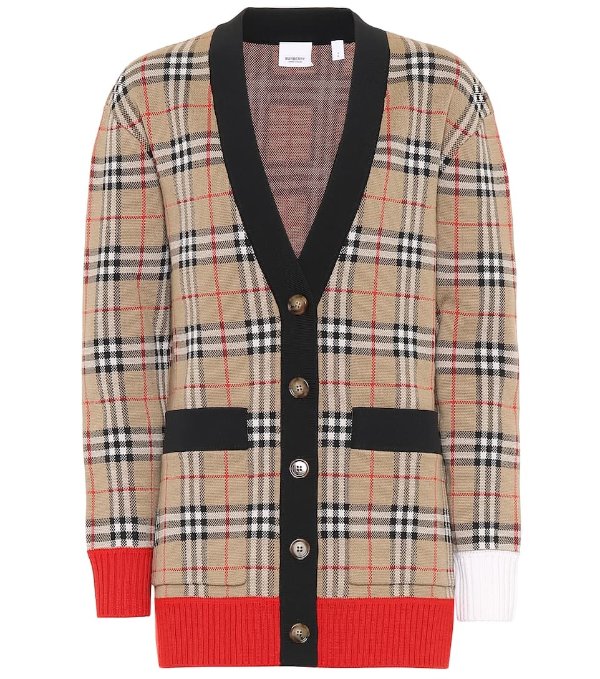 Checked wool-blend cardigan