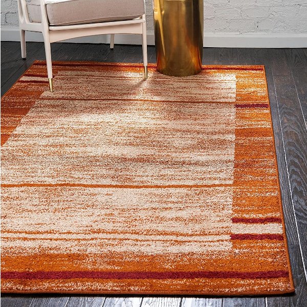 Autumn Collection Rustic Casual Warm Toned Border Terracotta Area Rug (5' 0 x 8' 0)