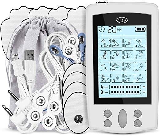 CUH Dual Channels TENS Unit Muscle Stimulator Rechargeable 3rd Gen 6 Output Lines 16 Modes TENS Massager with Premium Electrode Pads, A/B Modes Memory