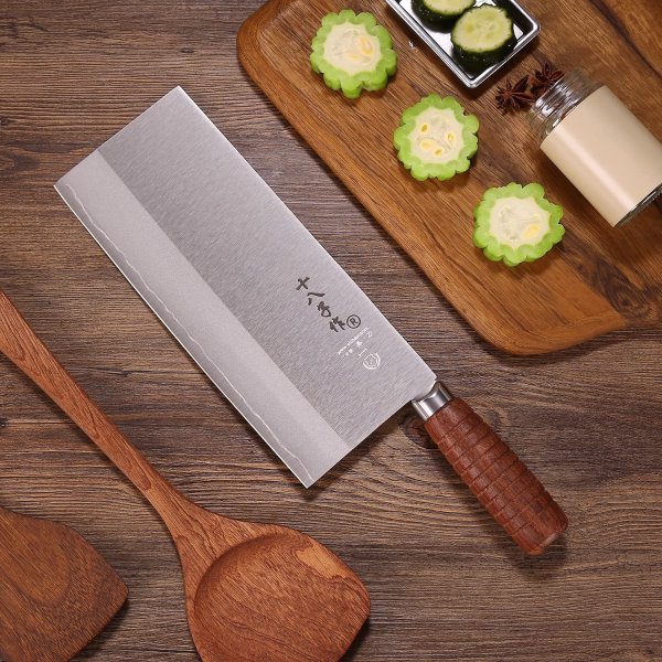 SHI BA ZI ZUO Kitchen Knife Professional Chef Knife Stainless Steel Vegetable Knife Safe Non-stick Finish Blade with Anti-slip Wooden Handle