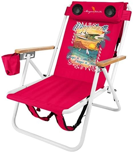 Folding Chair with Wireless Speakers, Beach Chair with Waterproof Wireless Speakers, 5 Hour Playback Time, 20 Foot Bluetooth Range, Cup Holder, Backpack, Padded Head and Neck Rest