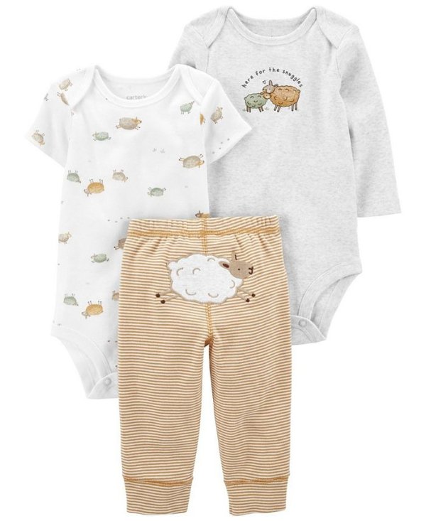 Baby Girls and Boys Lamb Outfit Set, 3 Piece
