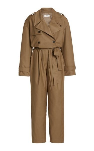 Gabardine Double-Breasted Trench Jumpsuit