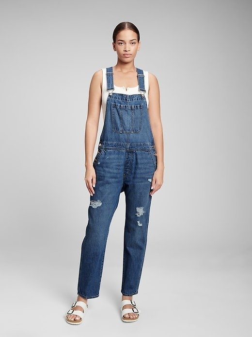 Destructed Denim Overalls with Washwell