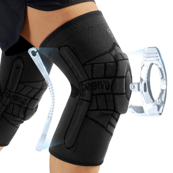 CAMBIVO 2 Pack Knee Braces for Knee Pain Women & Men, Knee Compression Sleeve with Side Stabilizers & Patella Gel Pad
