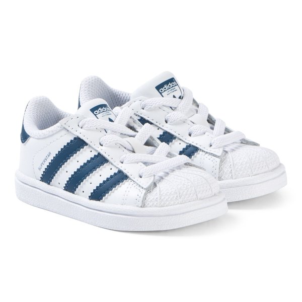 White and Navy Superstar Trainers