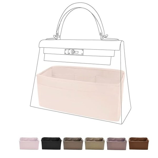 DGAZ Purse Bag Organizer Insert, Silk, Luxury Handbag Tote in Bag Shapers, Fits Kelly mini I/mini II /20/25/28/32/35/40 Bags (Craie, KL25)