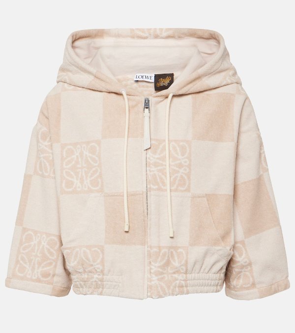 Anagram checked cotton-blend hoodie