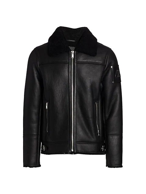 Denison Shearling-Collar Leather Jacket
