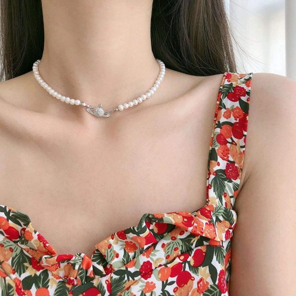 Rhinestone Faux Planet Saturn Pearl Necklace for Women Jewelry, Fake Pearl Collar Pendant a Necklace Men with Charm for Girls Y2k Jewelry Ladies' Wedding Pearl Bead Chain Crystal Choker