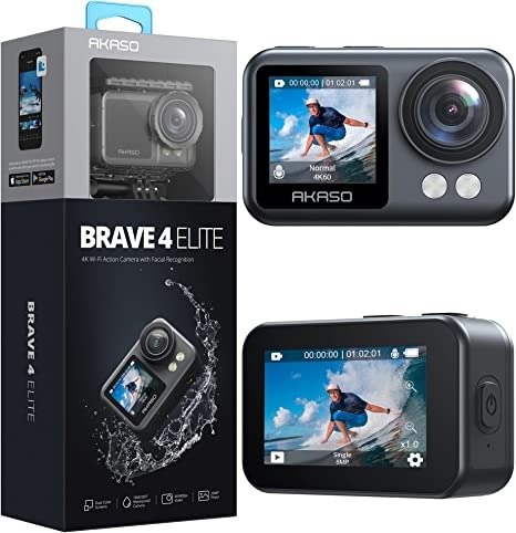 Brave 4 Elite 4K60fps 20MP Ultra HD Action Camera IPX8 33FT Underwater Camcorder Waterproof Camera with 64GB Storage, Touch Screen, Stabilization 2.0, Built-in 1650mAh Battery and Accessory Kit