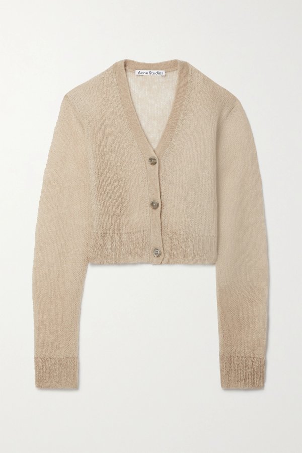 Cropped mohair-blend cardigan