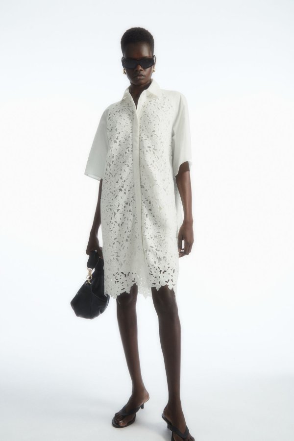 COS COS BRODERIE ANGLAISE SHIRT DRESS - WHITE - COS 175.00