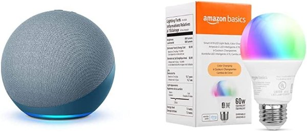 Echo (4th Gen)| Twilight Blue with Amazon Basics Smart Color Bulb