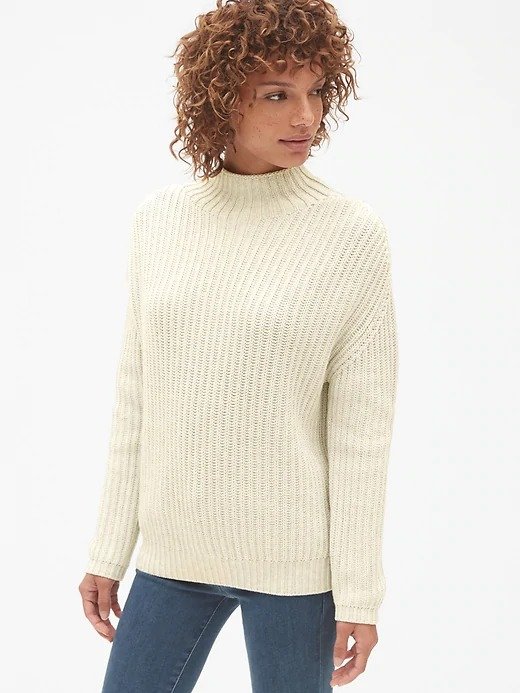 Shaker Stitch Pullover Turtleneck Sweater