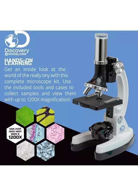 Microscope Set 52-Piece with Durable Metal Framework, 120X to 1200X Magnification