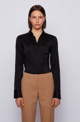 Slim-fit blouse with darted seam detail by boss Slingback pumps in Italian leather with ankle strap by boss