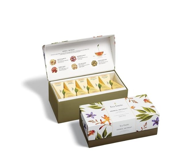 Tea Forte Herbal Retreat Presentation Box, Handcrafted Pyramid Tea Infusers, Relaxing Herbal Tea, 20 Count