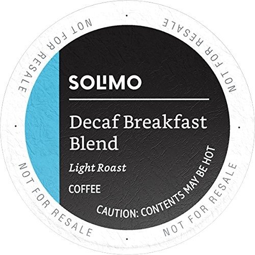 Amazon Brand - 100 Ct. Solimo Decaf Light Roast Coffee Pods, Breakfast Blend, Compatible with 2.0 K-Cup Brewers