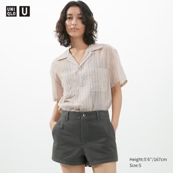 U Cotton Sheer Striped Short Sleeve Shirt