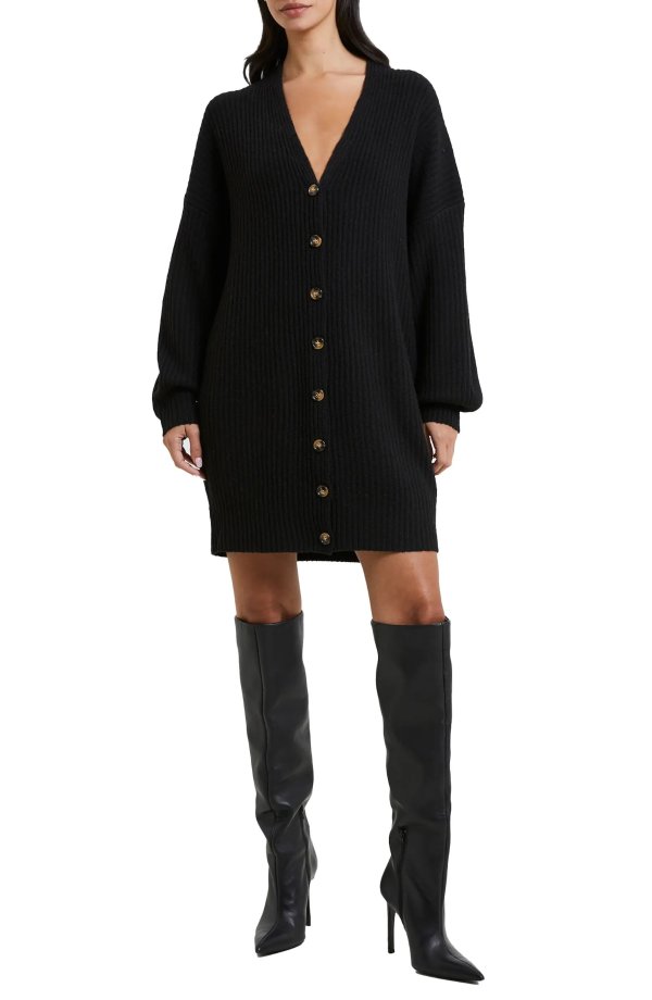 Babysoft Rib Button Front Long Sleeve Sweater Dress