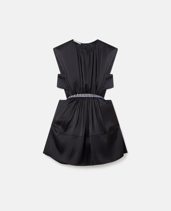 Belted Pleat Front Double Satin Mini Dress