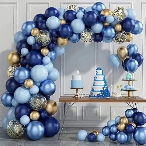蓝色主题气球装饰，95件套