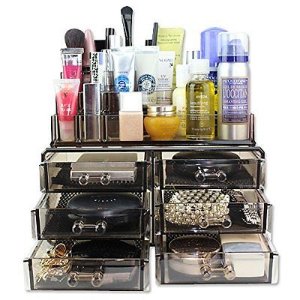 Acrylic Cosmetics Organizer Dark Colored Makeup Box Multi Function with Drawers @ Amazon