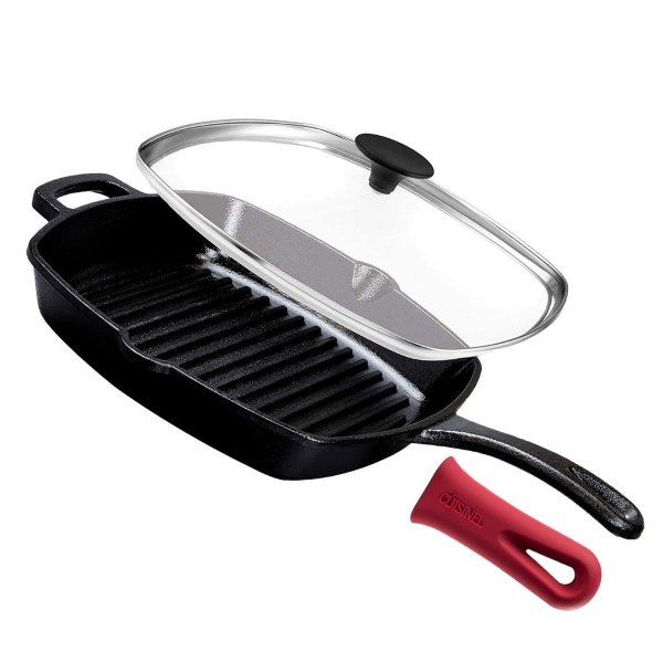 Cast Iron Square Grill Pan with Glass Lid