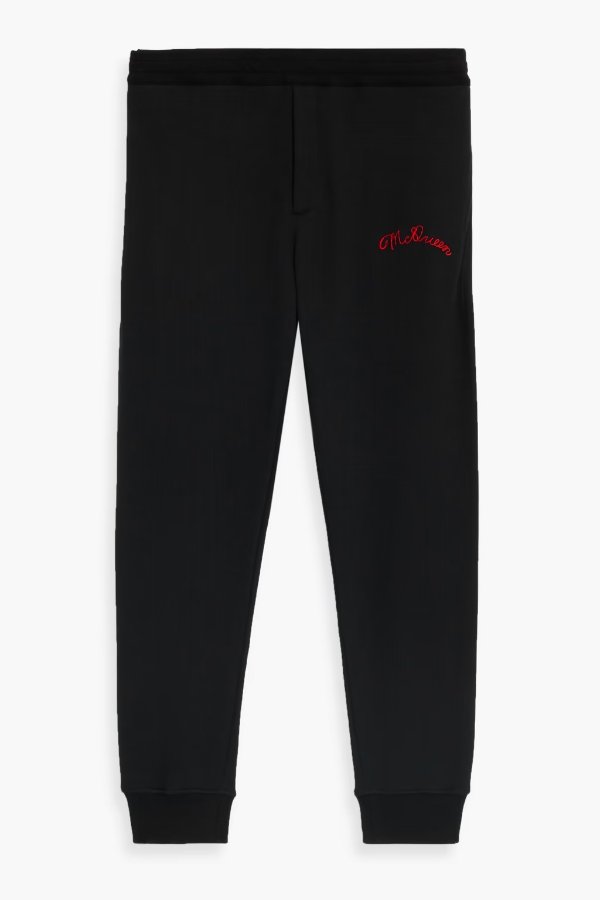 Embroidered French cotton-terry sweatpants