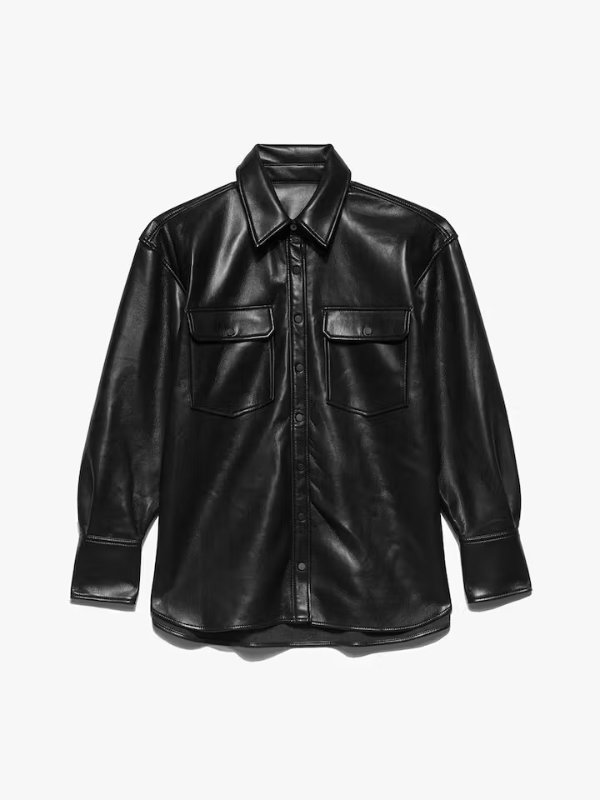 Recycled Leather Shirt Jacket in Noir