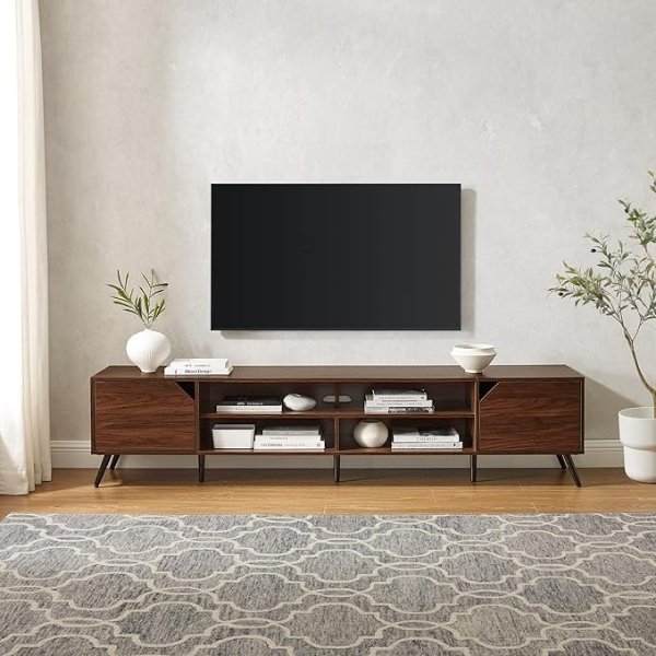 Nora Modern Minimal Open-Shelf Stand for TVs up to 90 Inches, 80 Inch, Dark Walnut