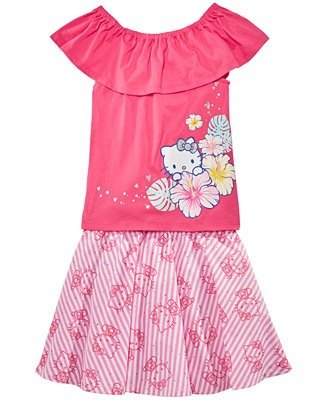 Little Girls 2-Pc. Ruffle Top & Printed Skirt Set, Created for Macy's