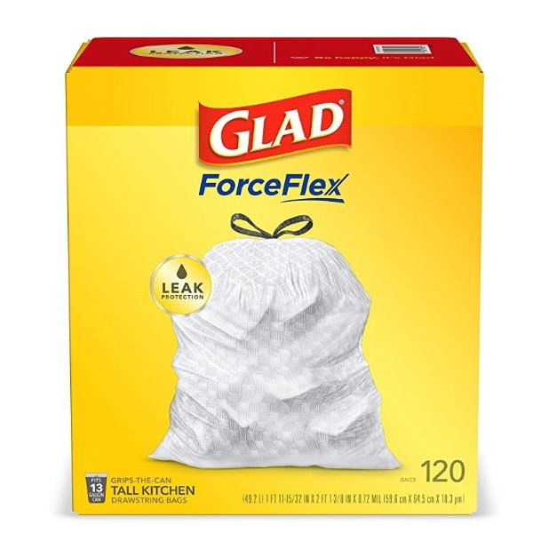 ForceFlex Tall Kitchen Drawstring Trash Bags – 13 Gallon White Trash Bag, Unscented – 120 Count (Package May Vary)