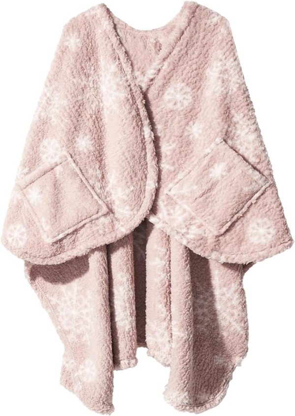 Fuzzy Sherpa Wearable Fleece Blanket with Pockets for Adults, Ultra Soft Plush Shawl TV Throw Blankets (Snow Pink, 50'' x 60'')
