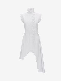 Women's White Asymmetric Poplin Ruffle Shirt | Alexander McQueen