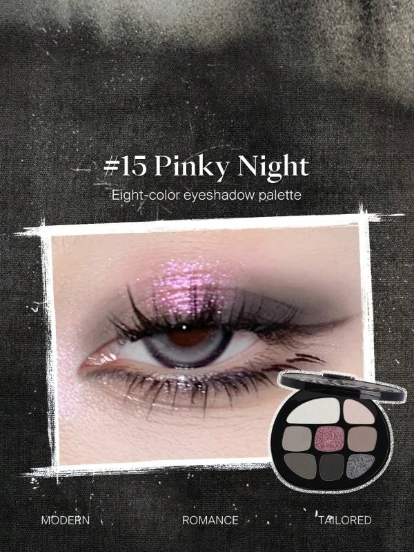 JOOCYEE Multi-Eyeshadow Palette 15 Pinky Night 8-Color Smoky Eyes Matte Glitter High Pigment Soft Smooth Eyeshadow